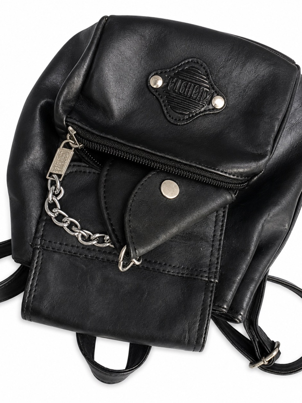 Black Faux Leather Mini Backpack